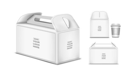 Carton Box for Design. White handle package template isolated on white background. Branding design.