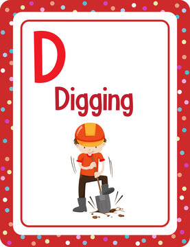 Alphabet flashcard with letter D for Digging