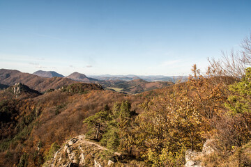 View from Stefanikova vyhliadka in autumn Sulovske skaly mountains in Slovakia