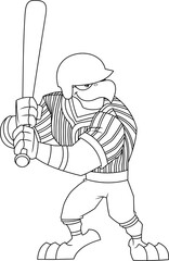 Outlined Eagle Baseball Player Cartoon Character Batting Side. Vector Hand Drawn Illustration Isolated On Transparent Background