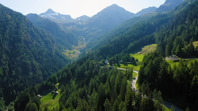 Aerial view over the Simplon Pass in Switzerland.