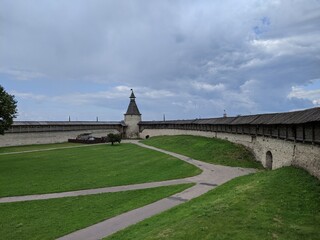 old castle in the village of the country pskov russia ancient tower bricks wall