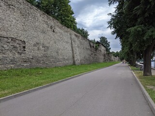 old castle in the village of the country pskov russia ancient tower bricks wall