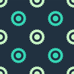 Green and beige Sun icon isolated seamless pattern on blue background. Vector