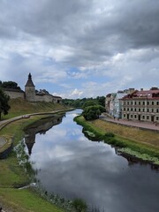 old castle in the village of the country pskov russia ancient tower bricks wall town