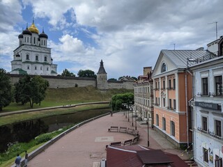 old castle in the village of the country pskov russia ancient tower bricks wall town