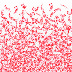 British pound notes falling. Small GBP bills on tr