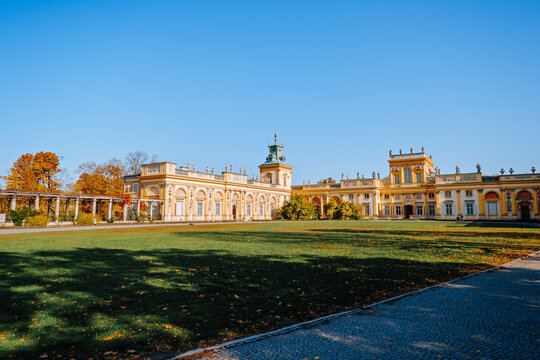 Warsaw, Poland - October 14, 2019: Main facade of the Royal Wilanow Palace