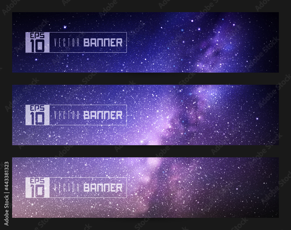 Sticker night starry sky and milky way. abstract vector banners set