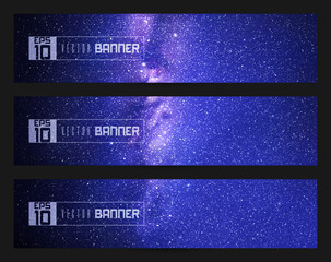 Night starry sky and Milky Way. Abstract vector banners set