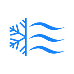 Símbolo aire acondicionado. Logotipo copo de nieve con olas de color azul