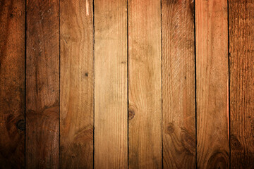 Old wooden planks background top view.
