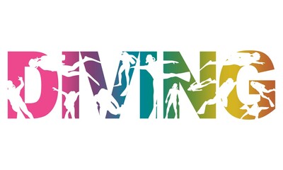 Diving word textured by silhouettes of divers.