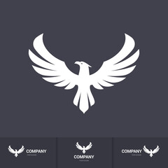 Obraz premium Single Flat Icon of an Abstract Eagle for Logo Identity. Concept Inspiration Template. Falcon Bird Mascot Concept for Brand and Logotype Company on Dark Backdrop