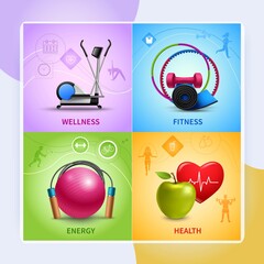 Fitness design concept set with wellness health and energy icons isolated vector illustration