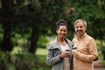 Fototapeta premium Adult man, taking a walk with his black wife.