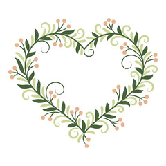 Frame in the form of a heart with a floral pattern. Decoration for wedding invitations and cards. Template for your design. 