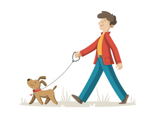 Man walks with his dog. Vector illustration in modern cartoon style.  © GabiWolf