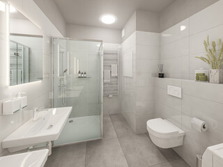 Fototapeta na wymiar modern white bathroom interior with shower