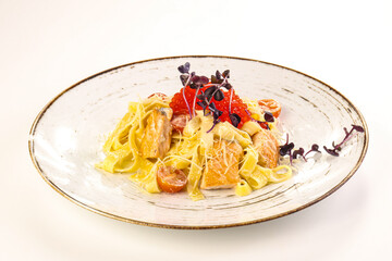 Italian pasta with salmon and caviar