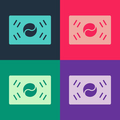 Pop art South Korea flag icon isolated on color background. Vector