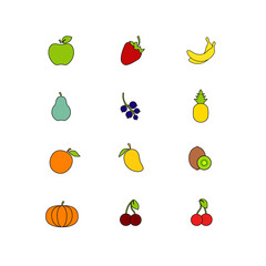 Set of fruit. Healthy food collection. Flat style illustration. Icons of different fruit and berries. Vector