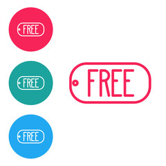 Red line Price tag with an inscription Free icon isolated on white background. Badge for price. Promo tag discount. Set icons in circle buttons. Vector Illustration