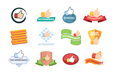 Promo banners. Ads symbols with text templates recommended words branding stamps garish vector templates collection