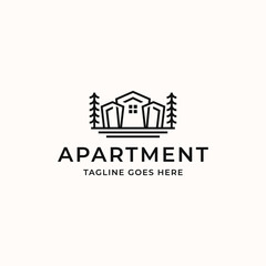 Resident / Real Estate Apartment Monoline Logo Template Isolated in White Background