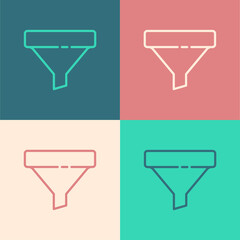 Pop art line Sales funnel with arrows for marketing and startup business icon isolated on color background. Infographic template. Vector Illustration