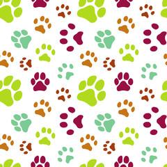 Fototapeta na wymiar Animal footprint seamless pattern on white background