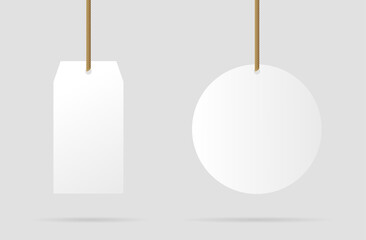 Realistic tag mockup: blank white tag set for your design. Vector illustration