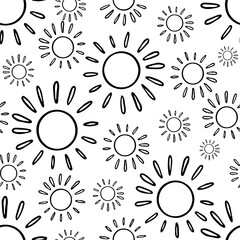 Vector seamless pattern black and white lined design of abstract lined sun