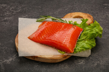 Salmon piece steak served rosemary