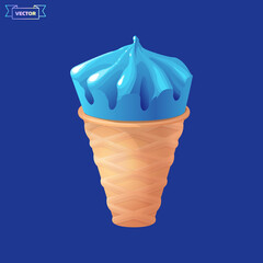 Blue soft ice cream cone. Vector illustration