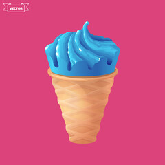 Blue soft ice cream cone. Vector illustration