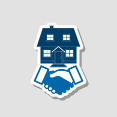 Handshake and residence icon isolated on gray background