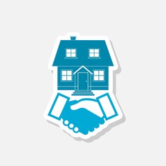 Handshake and residence icon isolated on gray background