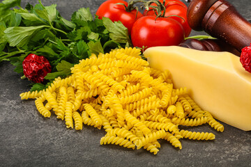 Raw Italian pasta Fusilli for cooking