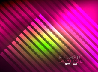 Bright neon color techno abstract background, shiny glowing neon lines in the dark background