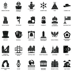 America Symbols elements black and white Thin Line and Pixel Perfect Icons