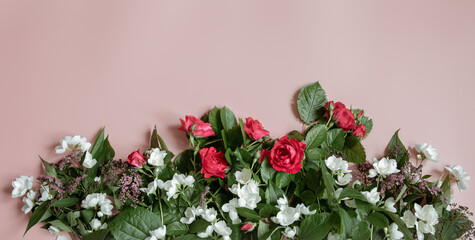 Floral arrangement with fresh flowers copy space.