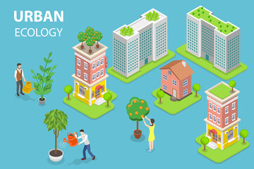 3D Isometric Flat Vector Conceptual Illustration of Urban Ecology, Eco Friendly City
