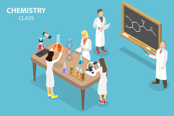 3D Isometric Flat Vector Conceptual Illustration of Chemistry Class, Science Laboratory for Education