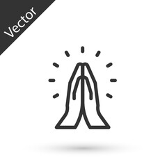 Grey line Hands in praying position icon isolated on white background. Prayer to god with faith and hope. Vector