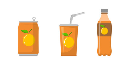 Colorful flat orange lemonade in can isolated on white background.