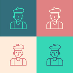 Pop art line French man icon isolated on color background. Vector