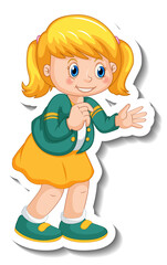 Sticker template with a cute girl cartoon character isolated