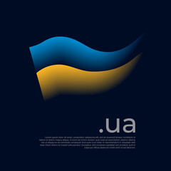 Fototapeta na wymiar Ukraine flag. Colored stripes of the ukrainian flag on a dark background. Vector stylized design national poster with ua domain, place for text. State patriotic banner ukraine, cover