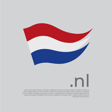 Netherlands flag brush strokes. Holland flag colors stripes on white background. Vector stylized national poster design with nl domain, place for text. Tricolor. State dutch patriotic banner, cover